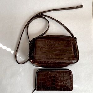 Amanda Smith Brown Croc Shoulder Bag with Wallet NEW
